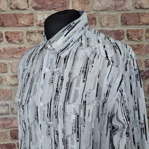 Jhane Barnes Shirt Abstract Black White Mens 2XL Button Up 100% Cotton Japan - Picture 7 of 14