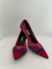 PRADA Blue Red NYLON Stretch Knit 2.5" Heel Point Toe Pump New Box 38.5