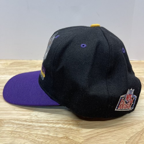 Vintage Minnesota Vikings Snapback Hat Pro Player 3 Logo Spell Out Black Purple - Picture 8 of 13