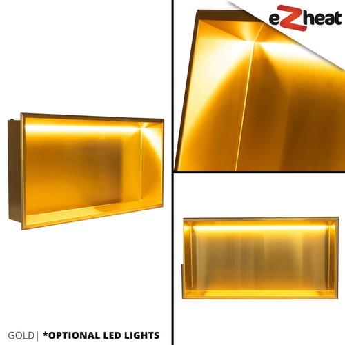 Stainless Steel Gold Brass Shower Niches - Bathroom Wet Room Waterproof Storage - Picture 10 of 25