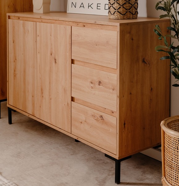 Kommode Sideboard Eiche Artisan Anrichte Wohnzimmer Schrank 120 X 87 Cm Bastia-image