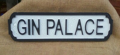 Retro Style GIN PALACE rustikales Schild mit Aufhänger bestückt. Idealer Geschenkartikel!