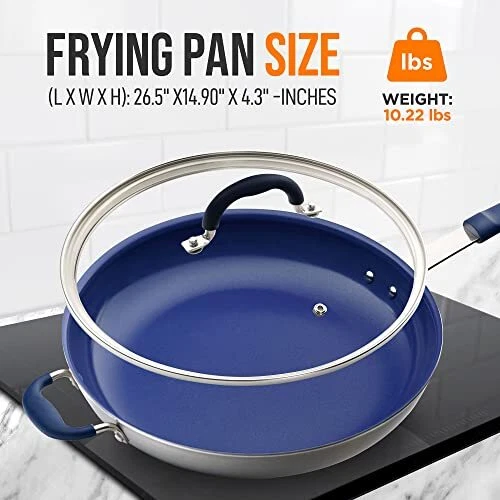 14 Fry Pan With Lid - Extra Large Skillet Nonstick Frying Pan 14