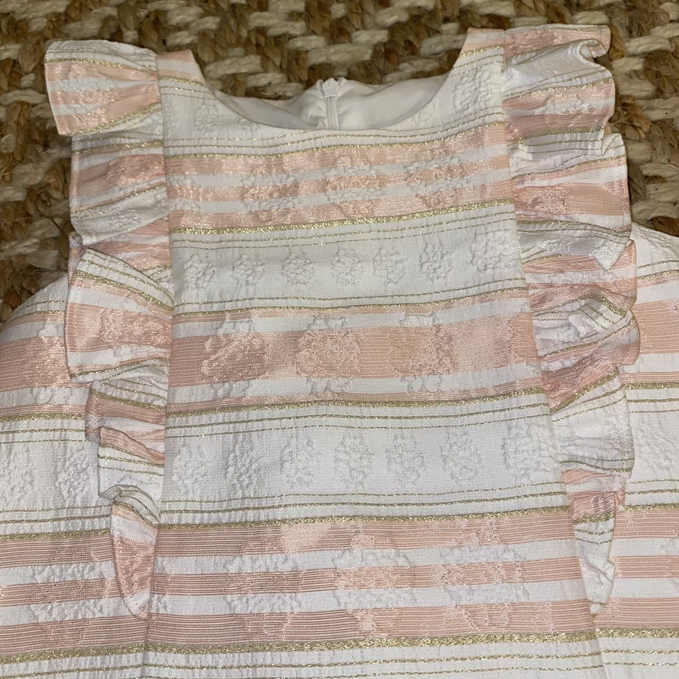 Pippa & Julie Textured Ruffle White Dress Pink Gold Stripes Girl's Size 4 / 4T - Image 2 of 4