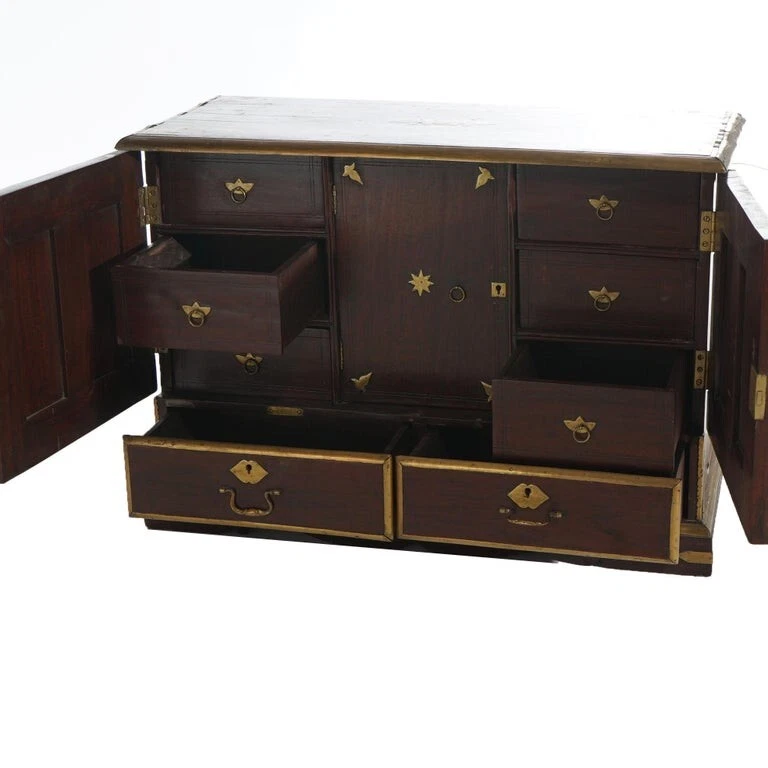 Antique Chinese Mahogany Spice Cabinet with Brass Mounts 19th C - Image 3 of 4