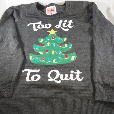 Tipsy Elves Gray Too Lit Light Up Ugly Christmas Sweater Women's Size XXL EUC