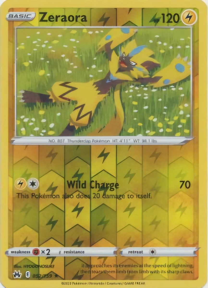 Zeraora Reverse Holo 052/159 Crown Zenith Rare Pokemon TCG