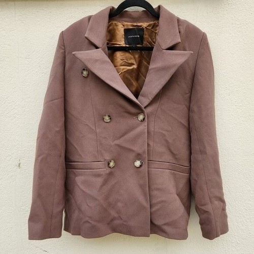 LESYANEBO Women Double Breasted Blazer Taupe Long Sleeve Tan Brown Size Small - Picture 2 of 9