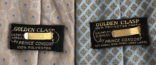 Two Vintage Ties Golden Clasp by Prince Consort Lt Blue Tan Geometric 56"x3" EUC - Picture 6 of 9