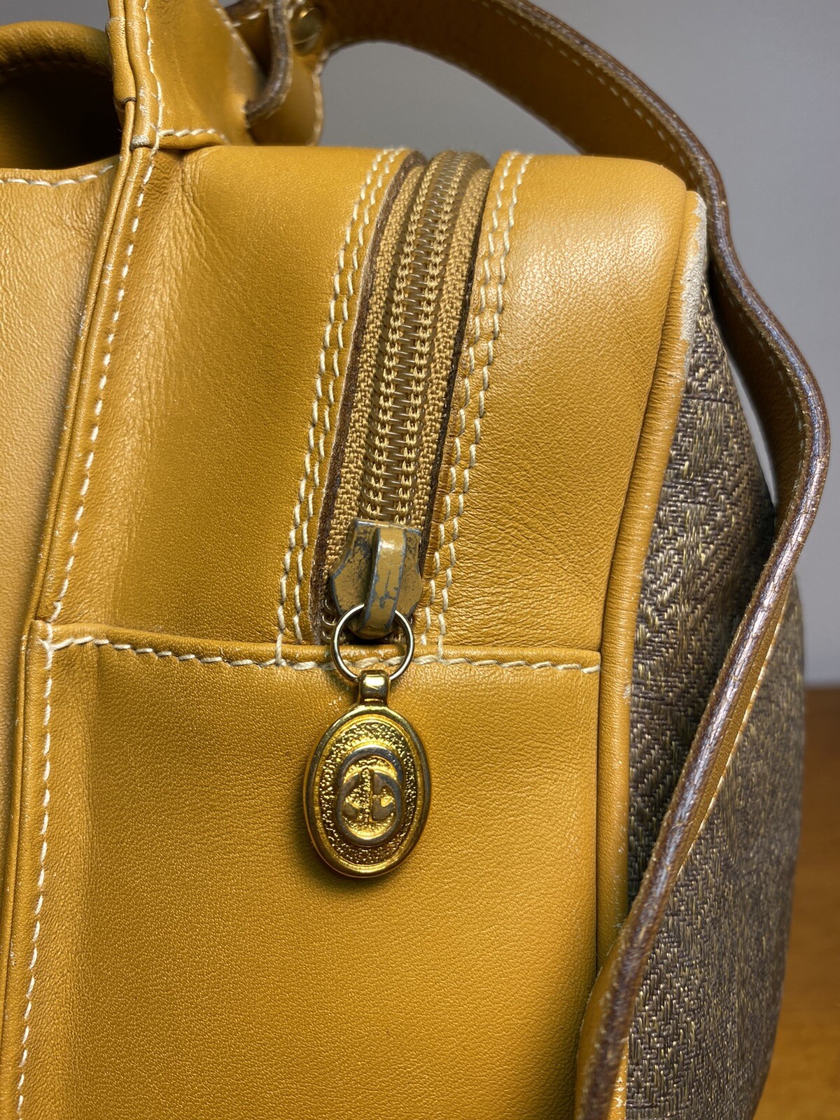 Vintage Gucci Bag Monogram Purse Brown Coated Canvas Cross Body 80s