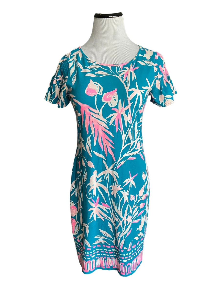 Lilly Pulitzer Womens Marah Dress In Tidal Wave Size S Teal Pink Rainforest Pima
