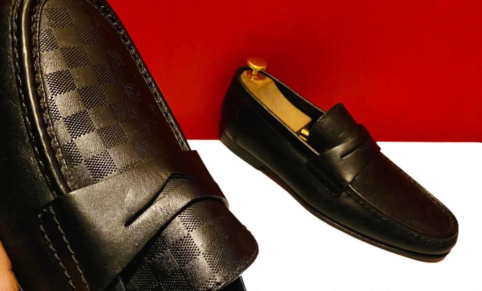 9.00 !! LOUIS VUITTON LUXURY MEN'S BLACK LOAFERS SHOES MARK SIZE U.K 5 US 7