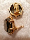 Vtg Rare Large Dark Gray Glass Round Faceted Open Back  Gold Tone Clip Earrings — photo 3