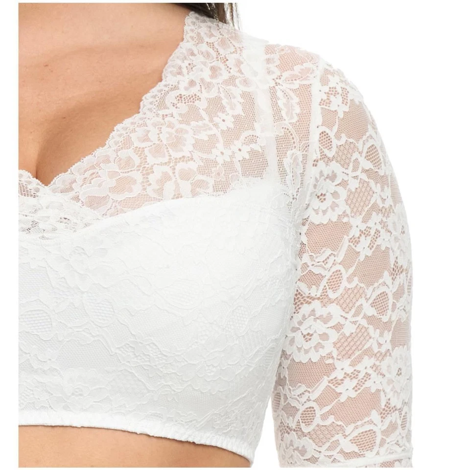 Susa Damen halbarm Dirndlbluse Wiesn-Zauber Spitze Cups blickdicht V-Ausschnitt - Bild 3 von 4