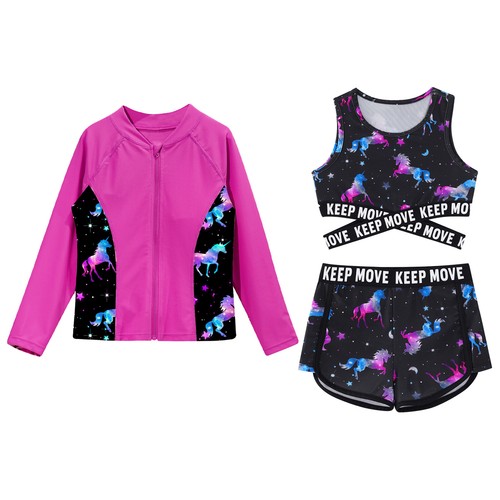 Mädchen Badeanzug Langarm Hautausschlagschutz Set Sonnenschutz Kinder Schwimmset 3 teilig - Bild 15 von 22