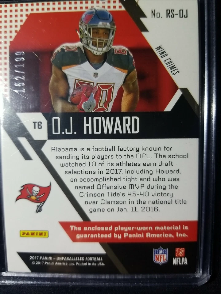 2017 Unparalleled O.J. Howard Tampa Bay Buccaneers Wind Chimes Jersey 152/199 - Image 2 of 2