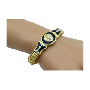 Authentic Sexy Women Gold Plated Metal Band Bracelet Jewelry Bling Lion Head Charm