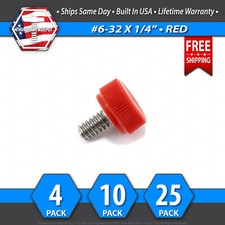  6-32 x 1/4" Thumb Screw Stainless Steel - Red Round Knurled Knob - USA