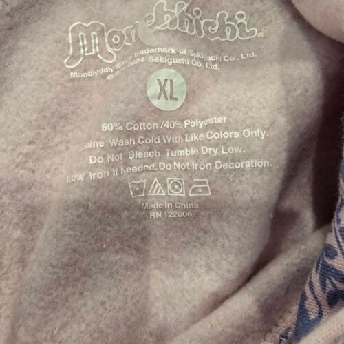 Monchhichi Ladies Pink Hoodie with Purple Logo Pattern - Size XL NWOT - Picture 3 of 5