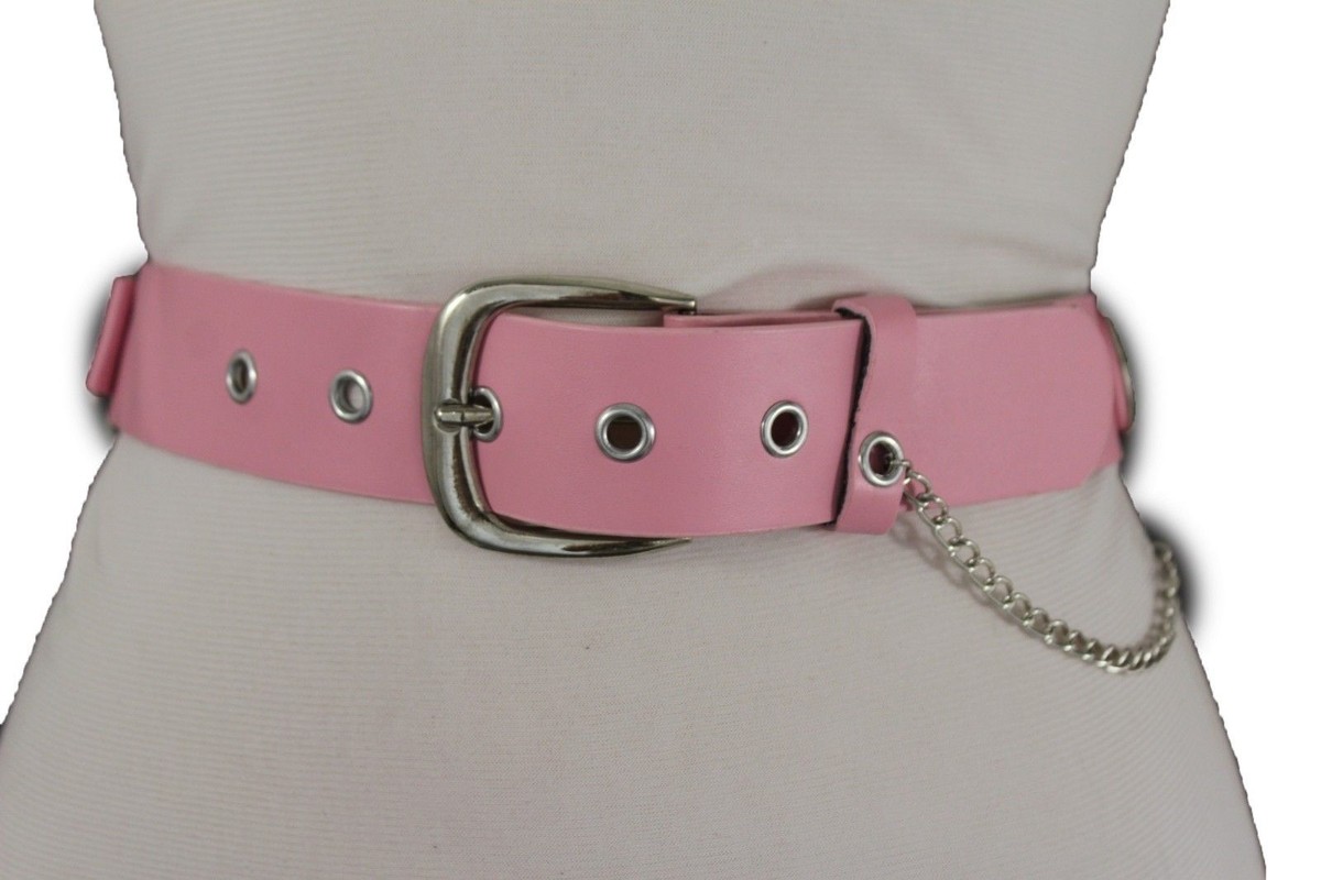 Women\'s Pink Bike Chain-Link Belt with Silver Eagle Buckle Buy Pale Pink Ladies Thin Belt Silver Rounded Buckle  main image 2