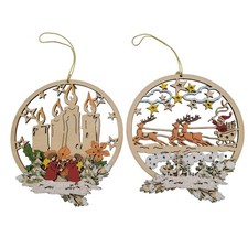 Sigro Holzkunst Laser Cut Wood Window Picture Candles Santa Reindeer SET OF 2