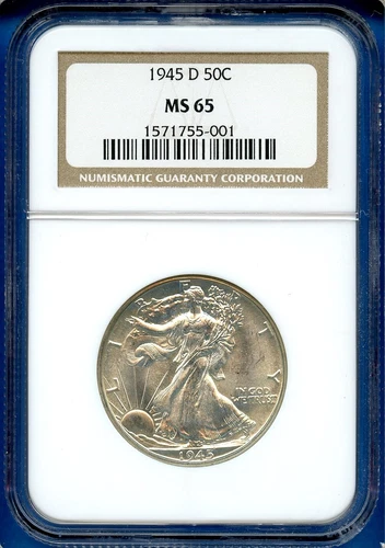 1945 D NGC MS65 Walking Liberty Half Dollar 50c Silver 1945-D MS-65 Blast White