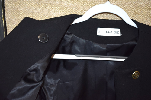 MNG by Mango Womens M Black Military Style Cropped Blazer Double Breasted Jacket - Picture 14 of 21