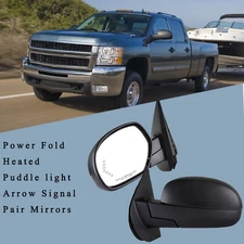 Power Fold Memory Heated Puddle light Arrow Signal Mirrors For 07-14 Chevy GMC