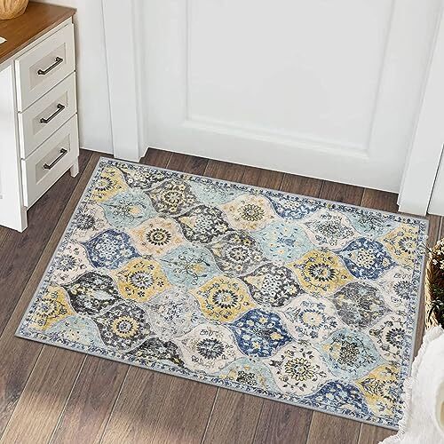 Moroccan Trellis Area Rug, 2x3 Entry Rug Non-Slip 2'x3' 05-yellow/Aqua - Bild 5 von 5