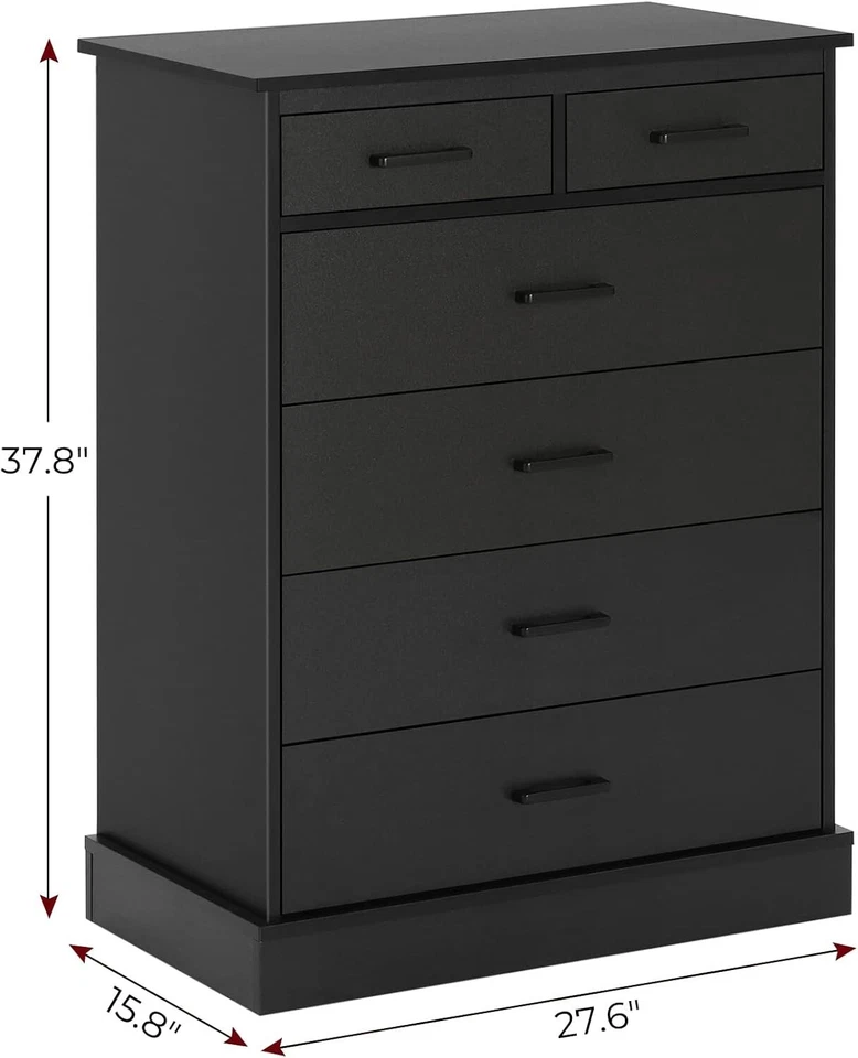 Black Dresser with 6 Drawers for Bedroom Tall Chest of 6 Drawers Storage Cabinet - Image 2 of 4