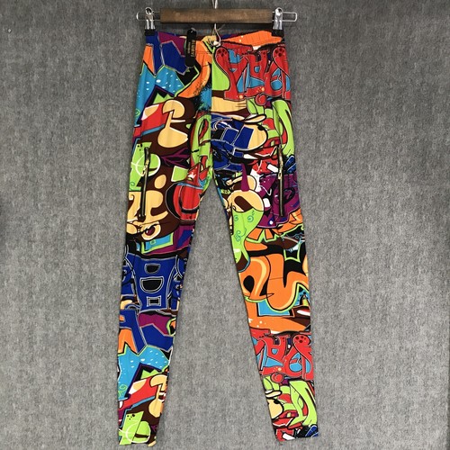 Always Leggings Womens Small Blue Stretch Zip Pockets Abstract Colorful Pull On