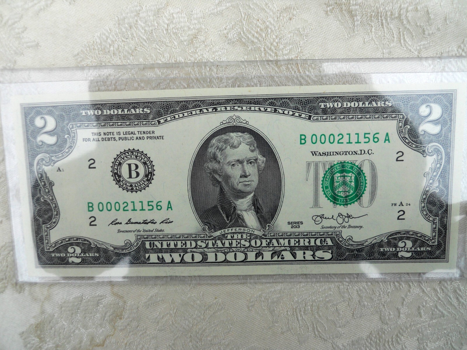 $2 DOLLAR BILL - UPPER FALLS MARYLAND Zip Code Serial # 21156 ...