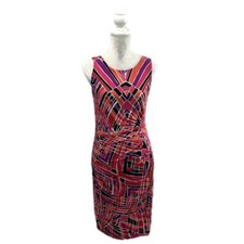 Kasper Stained Glass Gathered Side Sheath Dress Sleeveless Work Career Colorful