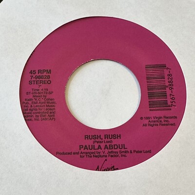 Paula Abdul - Rush Rush - 1991 Virgin Records 45 RPM Pop Dance 45 7-98828