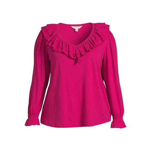 Terra & Sky Women's Plus Size Smocked Cuff Ruffle Tee NEW - Picture 21 of 21