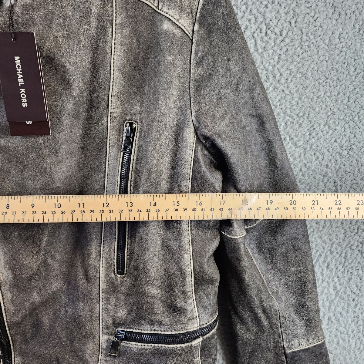Michael Kors Washed Leather Racer Jacket Men's M Black Full Michael Kors Washed Leather Racer Jacket Men's M Black Full