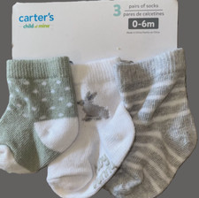 Carter's Child of Mine 3 Pk Baby Bunny Stripe Dot Crew Easter Socks 0-6M, 6-12M
