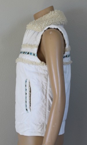 BB DAKOTA White & Blue Fair Isle Sherpa Vest, Size Small S - Picture 3 of 7