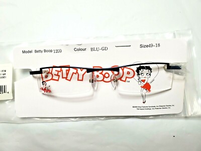 Betty Boop Rxable Eyeglasses Blue Gold Size 49-18-130 Nose Bridge Pads