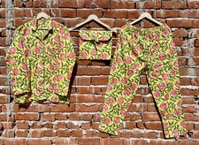Indian Cotton Yellow Floral PJ Set Bridesmaid Pajama Set Women Nightwear Suit US
