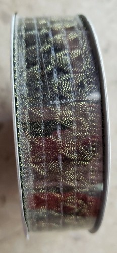 New, 1 Inch X 3 Yards, Polyester, Metallic & Nylon Greenish-Gold Ribbon - Picture 2 of 3
