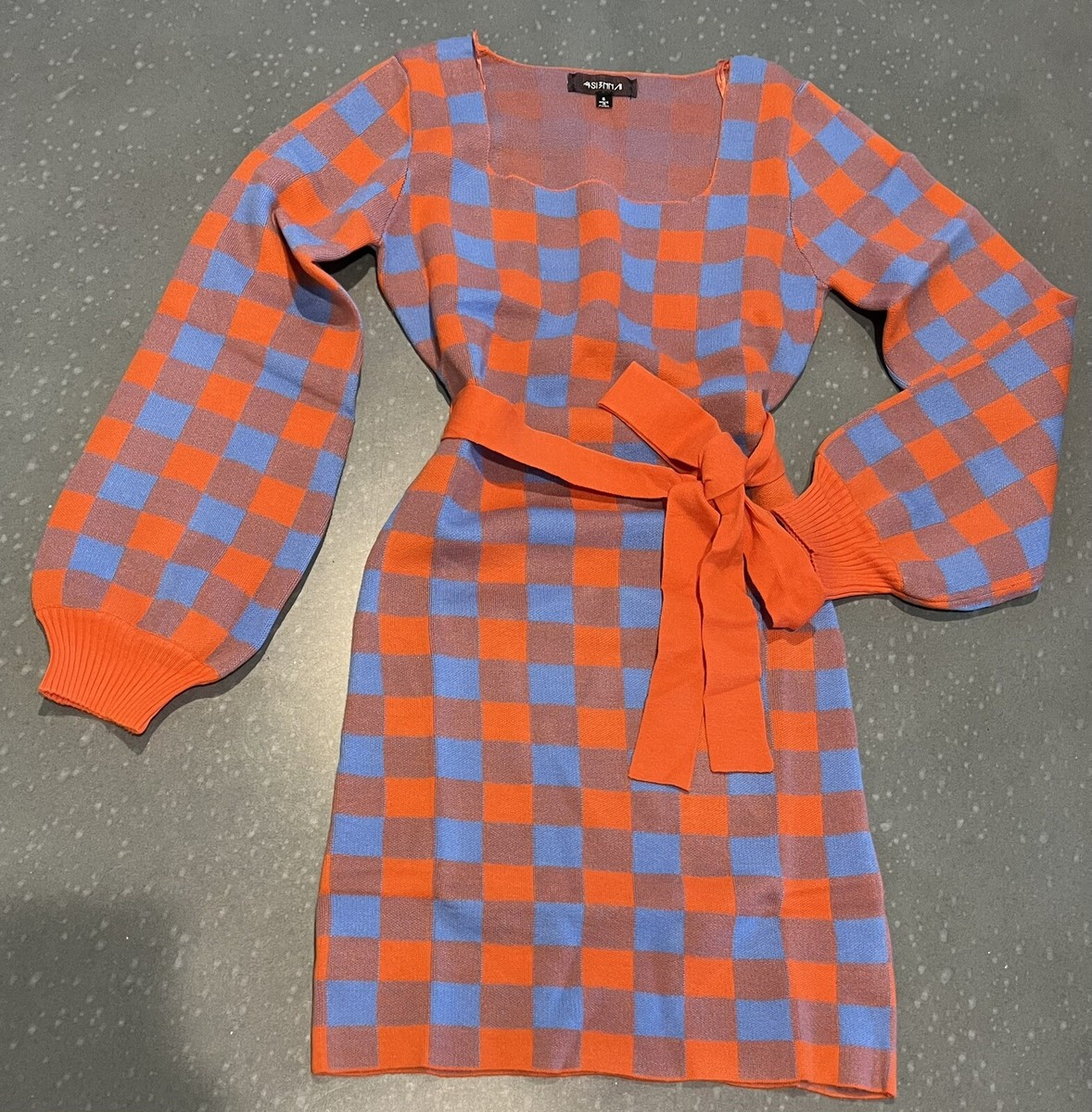 NWOT 4S13NNA womens Size XS Blue/orange Checkered Sweater dress Msrp $110  #10