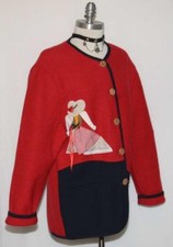 RED  Loden BOILED WOOL German Bavarian Women Walk Sweater JACKET Coat / 40 16 L