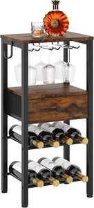 Wine Rack Freestanding Floor, 2 Tier Wine Storage Rack with Drawer 