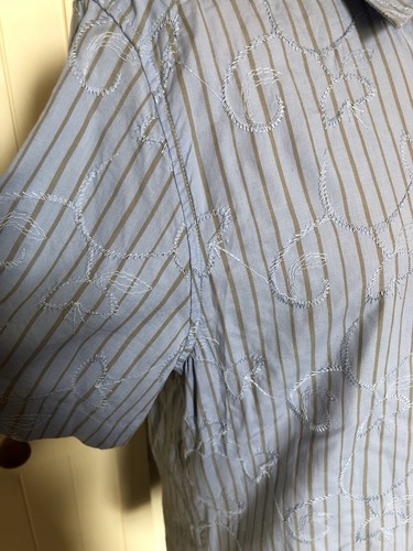 NEXT Men's Blue Brown Stripe Embroidered Short Sleeve Cotton Shirt Size M - Picture 5 of 9
