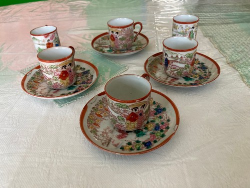 Satsuma Set 6 Tassen & 4 Teller Porzellan Vintage Japanische Geisha - Bild 5 von 9