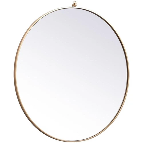 Elegant Decor Eternity 39" Round Mid Century Metal Frame Hooked Mirror in Brass - Picture 3 of 7
