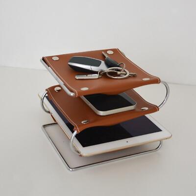 Vintage Nachttisch Aufbewahrung Tablett PU Leder abnehmbar für Magazin Telefon Schlüssel