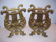 Vintage Cast Metal Gold Gilt Musical Harp Rack Strands - Pair