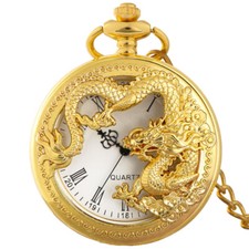Steampunk Dragon Pattern Roman Numerals Quartz Pocket Watch with 30/80cm Chain